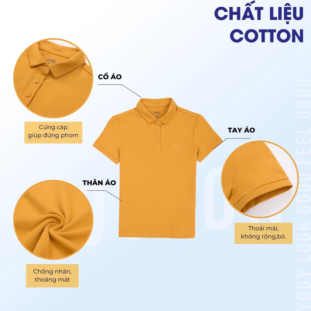 Áo Polo YODY Nữ Phông Cộc Tay Cotton  thấm hút APN5388