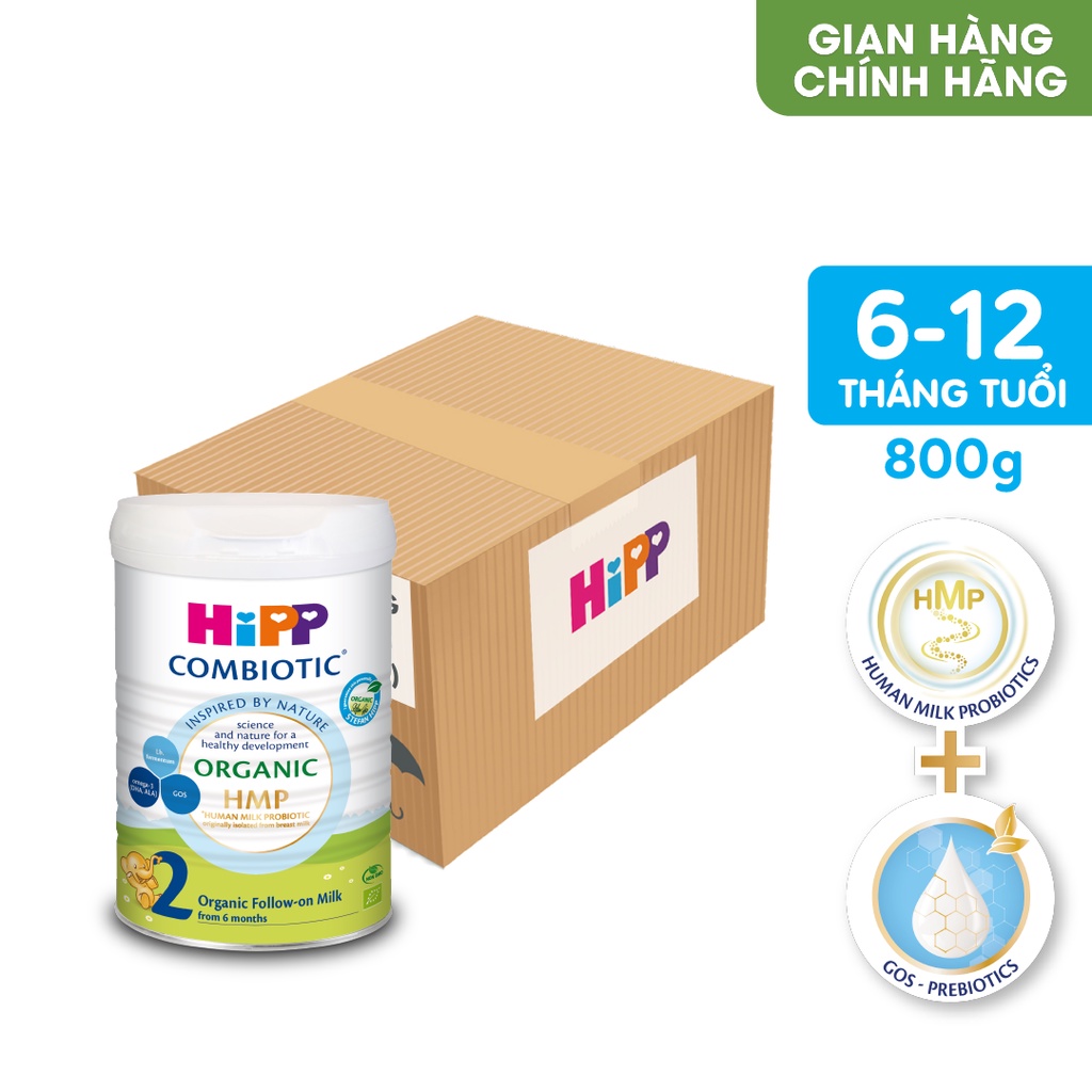 Thùng 6 lon Sữa bột công thức HiPP 2 Organic Combiotic 800g bổ sung DHA trực tiếp (6 lon x 800g).