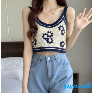 Áo dệt kim cổ tròn hở rốn thêu họa tiết thời trang quyến rũ cho nữ