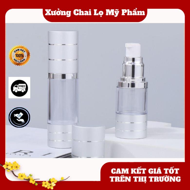 Chai hút chân không trong suốt Nắp Bạc 50ml , chai xịt giọt chiết kem , phụ kiện du lịch