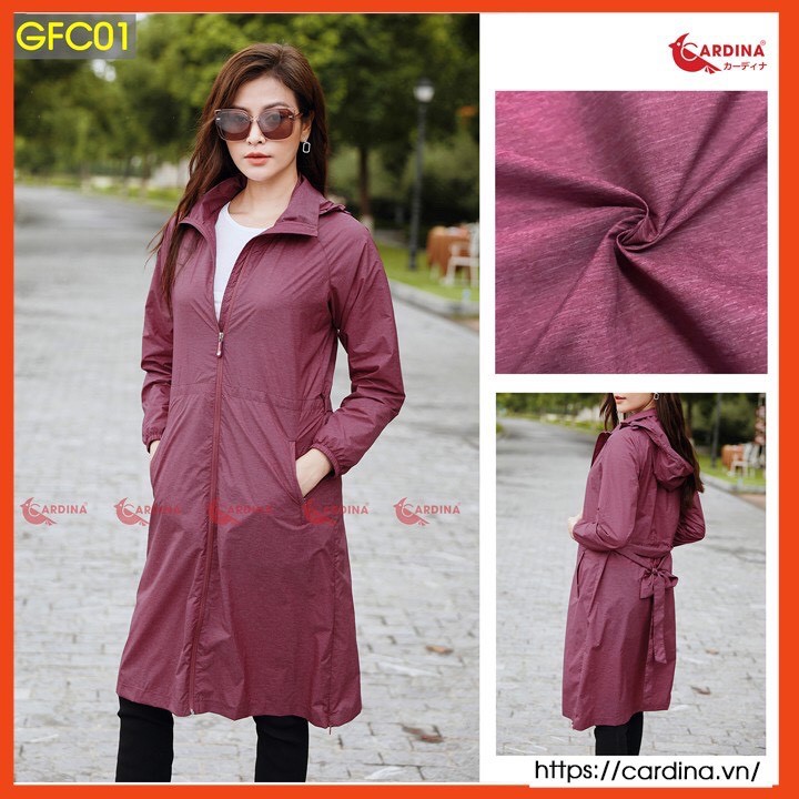 Áo Choàng Gió Nữ Vân Xước, Dáng Dài 2 Lớp CARDINA Cao Cấp Siêu Phẩm Cản Gió, Chống Thấm Nước, Kèm Đai Thắt Eo tôn dáng