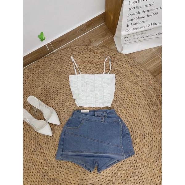 Áo hai dây XẾP NHÚNG nữ croptop PC alohashop91