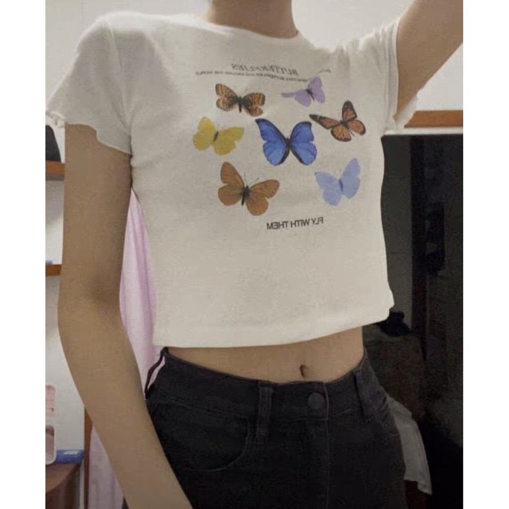 áo croptop in hình bướm butter chất đẹp xinh