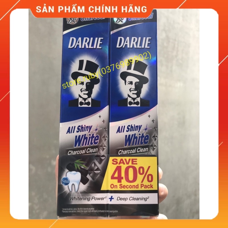 COMBO 2 KEM ĐÁNH RĂNG DARLIE ALL SHINY WHITE CHARCOAL CLEAN  TRẮNG SÁNG 140G