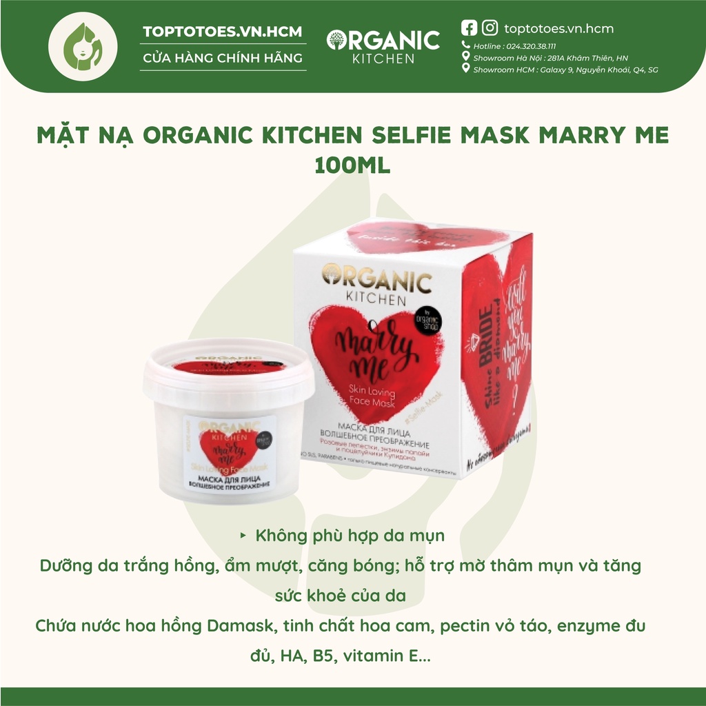 Mặt nạ Organic Kitchen Selfie-mask Marry Me dưỡng da căng bóng, trắng hồng, mịn màng