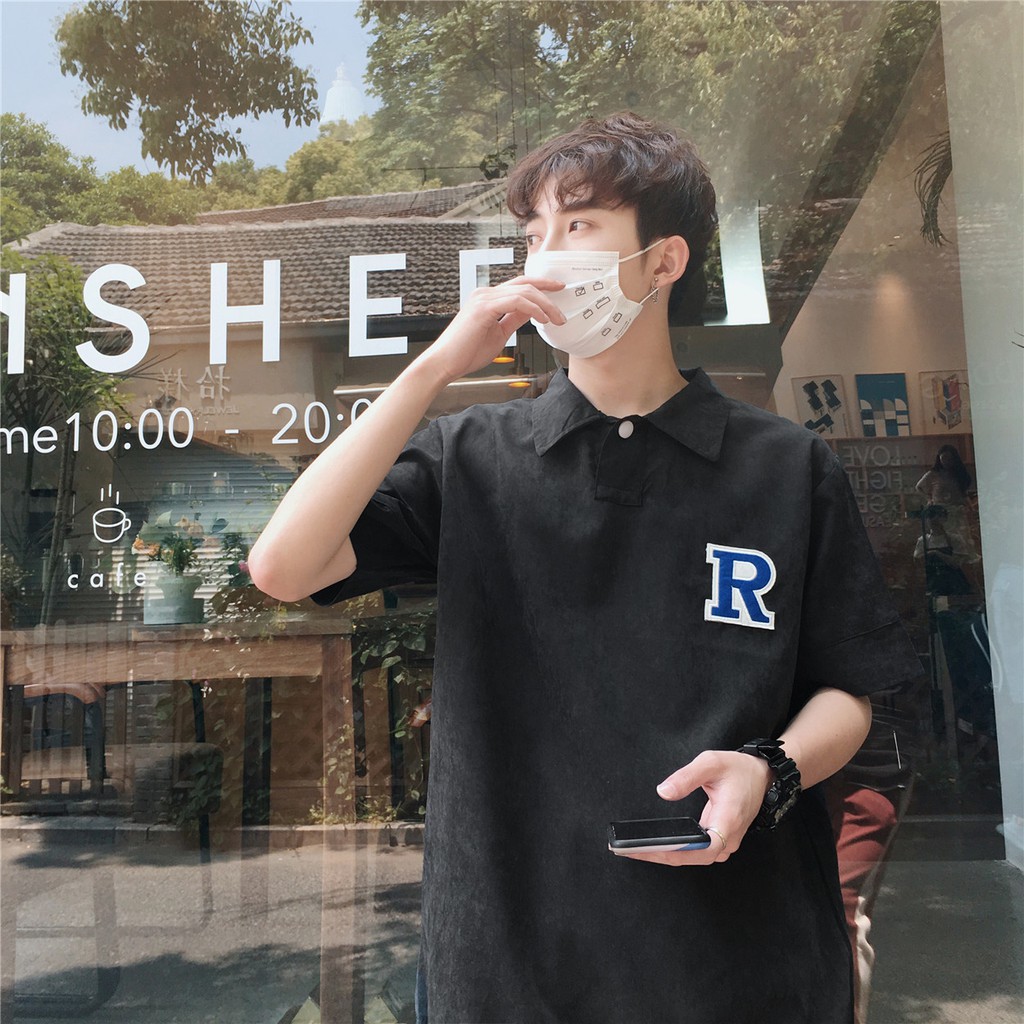 Áo sơ mi nam polo nhỏ tươi mát phong cách học sinh ulzzang Harajuku từ bi Phiên bản Hàn Quốc của xu hướng áo thun ngắn