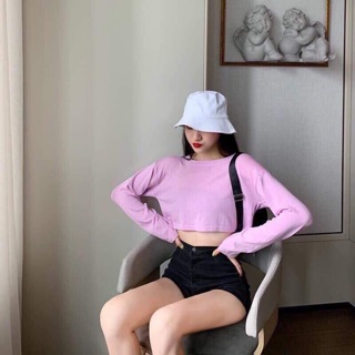 Croptop dài tay màu tím pastel form rộng (hàng có sẵn)