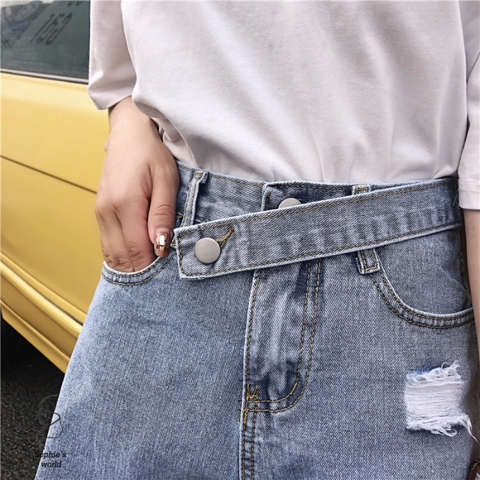Quần jeans ngắn cạp cao ôm dáng thiết kế rách cá tính cho nữ