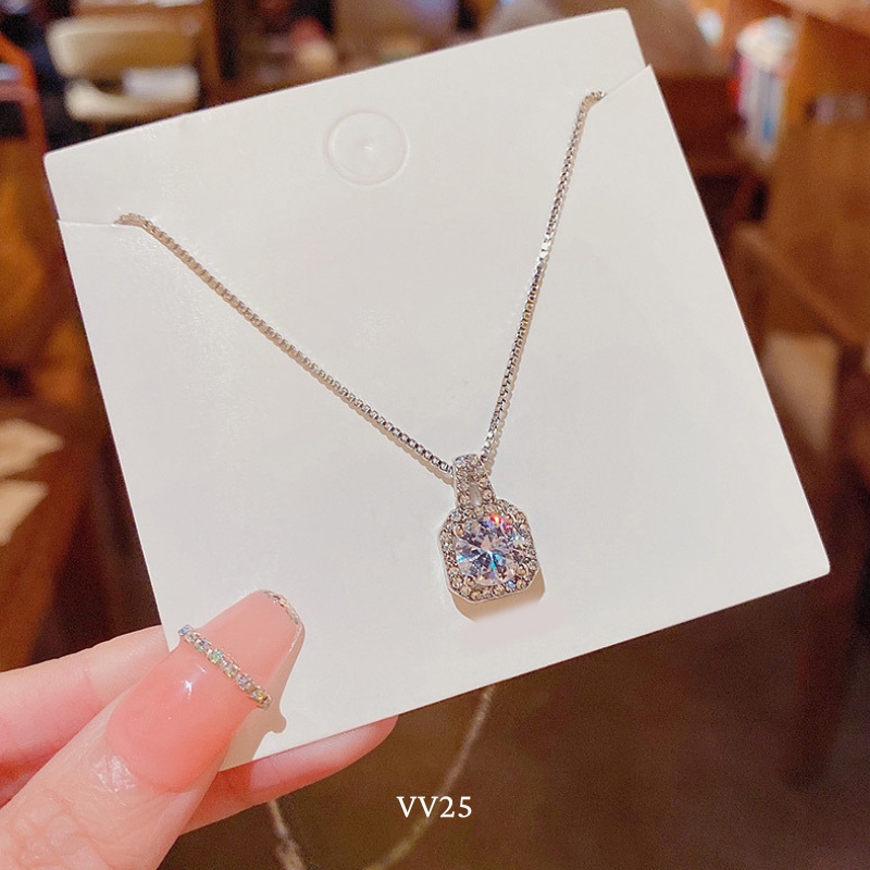 Bộ trang sức, Set Dây chuyền, Bông tai đính đá mặt vuông hottrend Hàn quốc Mely - HA78