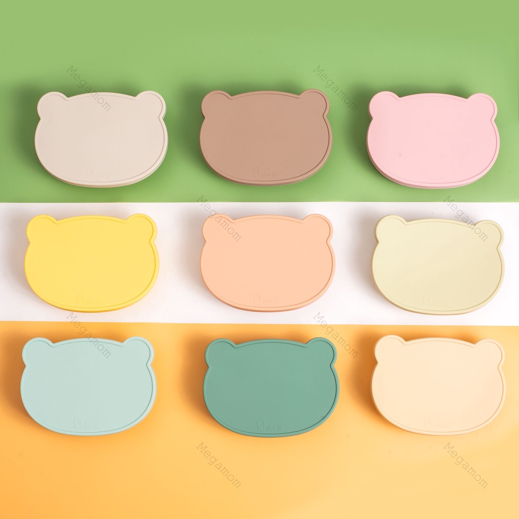 Bát Ăn Dặm Silicone Gấu Baby'si, Khay Silicone Ăn Dặm Cho Bé Có Nắp Và Đế Chống Lật