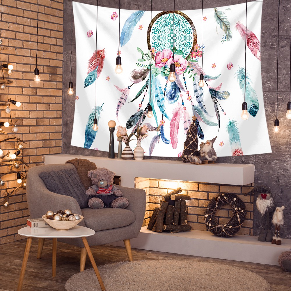 [TẶNG móc dán tường + đinh] Tranh vải decor Dreamcatcher - Tranh vải treo tường lông vũ