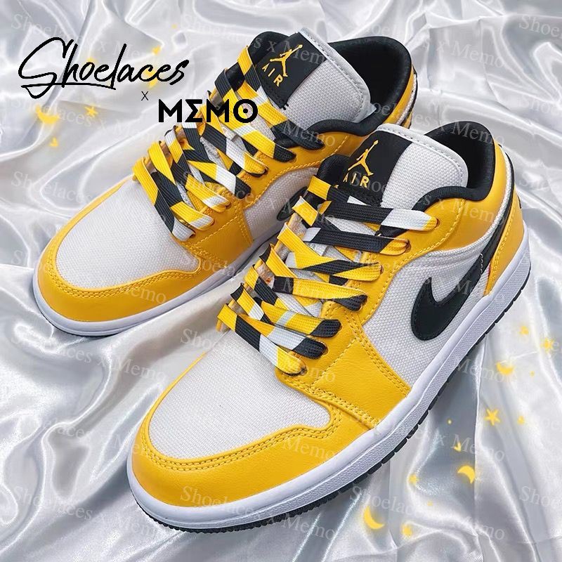 Dây Giày Phối Màu Custom Nike  AJ1 Mid SE Yellow Toe Black White- Phối Vàng Đen Trắng