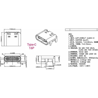 Cổng USB TYPE-C 6P 16P 24P chân dán