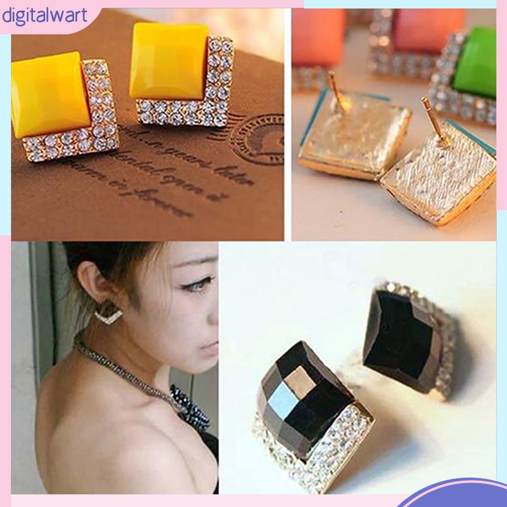 Dg✌❤ 1 Đôi Bông Tai Hình Vuông Lấp Lánh Duyên Dáng Dành Cho Nam Và Nữ