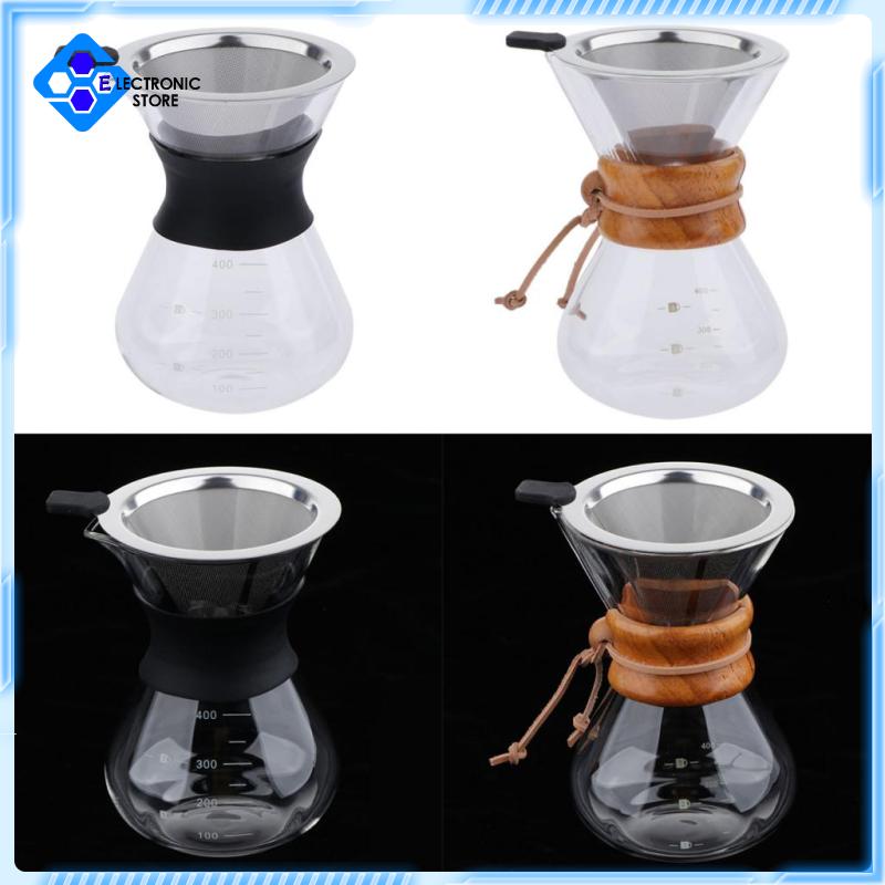 [Electronic store]400ml Pour Over Coffee Hand Drip Pot w/ Stainless Steel Dripper Cone