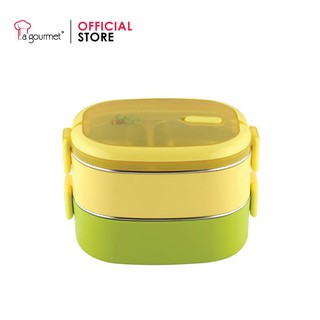 Hộp đựng cơm Bento LA GOURMET Millennium 2 ngăn 357212 1.25L (Vàng/Xanh Lá)