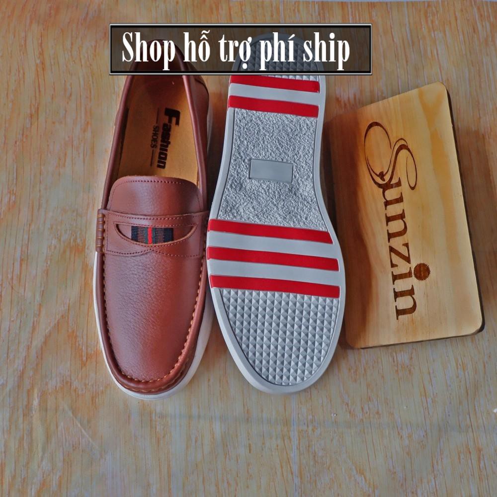 Hỗ trợ Ship- GIÀY DA THẬT - Kiểu giày lười thời trang nam đế trắng (model 2018) giày mọi 2 màu Nâu + Đen - sunzin105