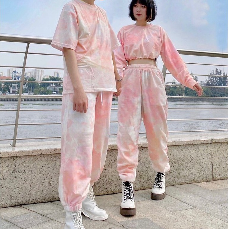 Quần Jogger 3D Ulzzang Unisex Jogger Loang Màu Bo Lai Cam Hồng - MM