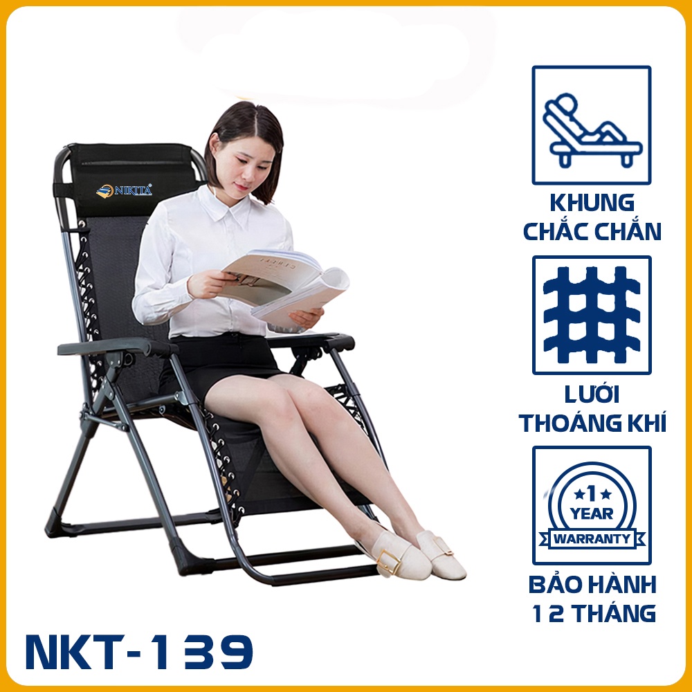 Ghế Xếp Thư Giãn NIKITA NKT139 Khung thép sơn tĩnh điện, vải lưới thoáng mát siêu bền