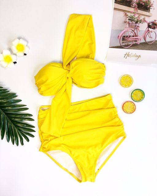 [Mã SKAMFSW175 giảm 10K đơn 50K] Bikini xoắn ngực choàng vai quần nhún( nhiều màu)