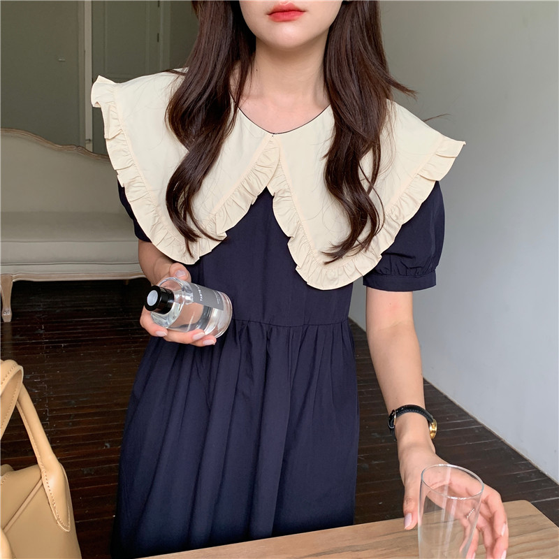 Đầm Nữ Cổ Thủy Thủ Dáng Rộng Xinh Xắn Phong Cách Retro Hàn Quốc 43673