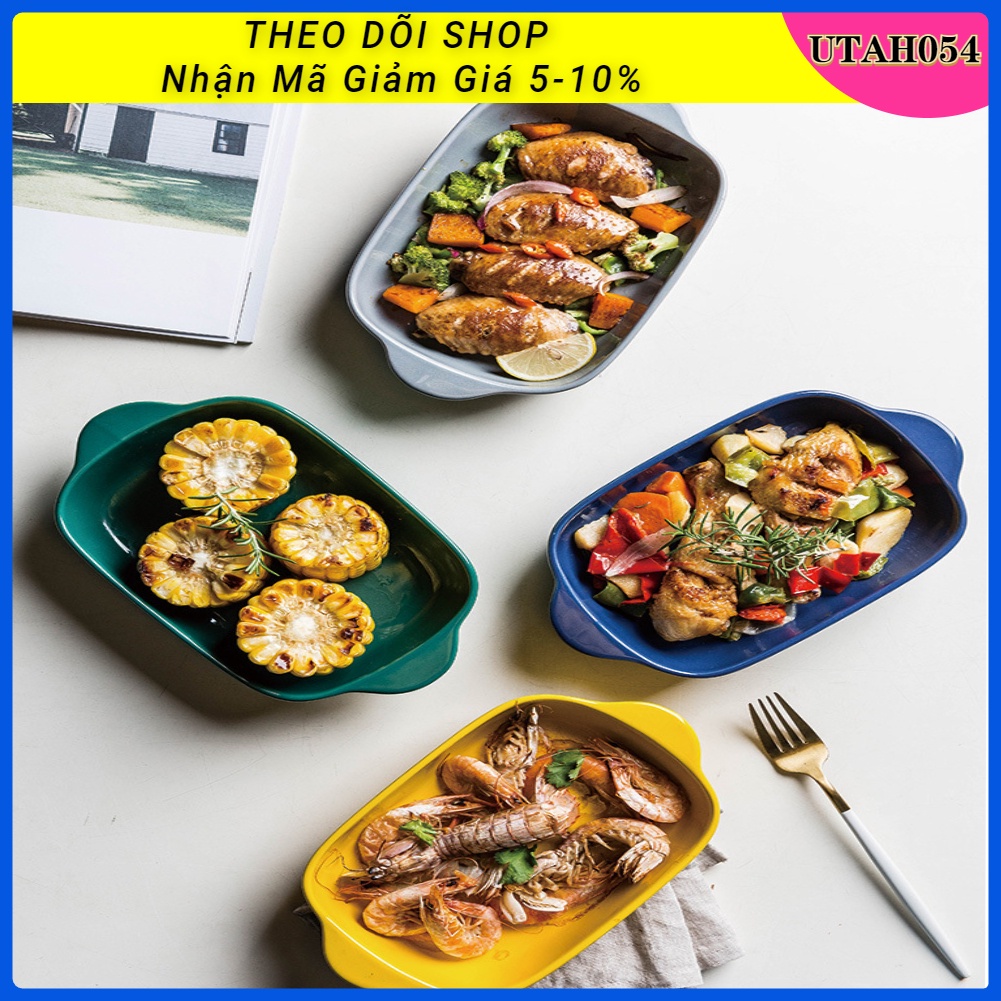 Hàng Sẵn (18*13.5*4cm) Khay chữ nhật sứ, Nướng Bánh,Chịu Nhiệt Đĩa nướng Kết cấu mờ đơn giản Chảo sứ hình chữ nhật cho lò vi sóng【Utah054】