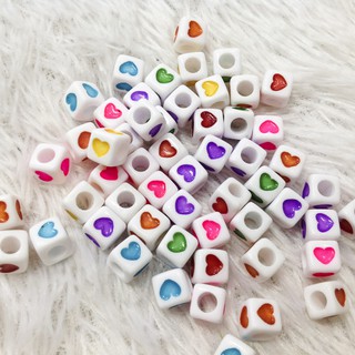 Charm nhựa trái tim hạt cườm xỏ vòng trái tim nhiều màu gói 5 hạt