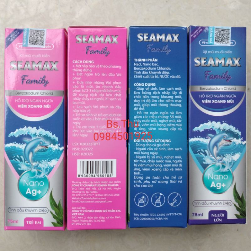 Nano Seamax Family dung dịch nước muối biển xịt vệ sinh mũi lọ 75ml