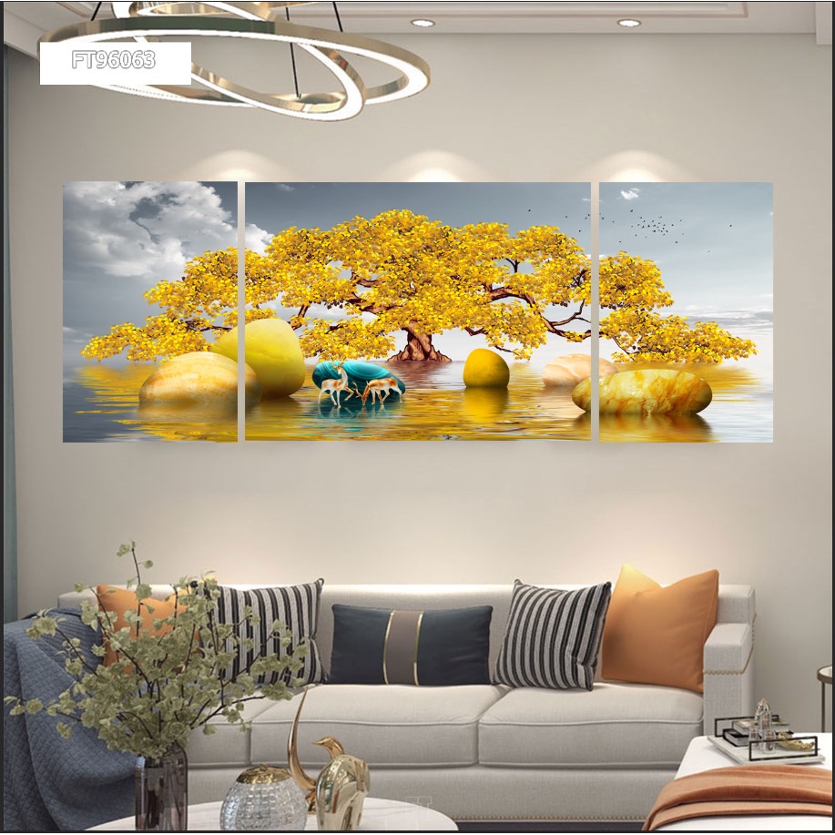 A13 Tranh Treo Tường Phòng Khách Cây Kim Tiền Lộc Vừng Vàng Phú Quý/ Quà Tân Gia Decor Phòng Ngủ Nhà Cửa Biếu ông bà