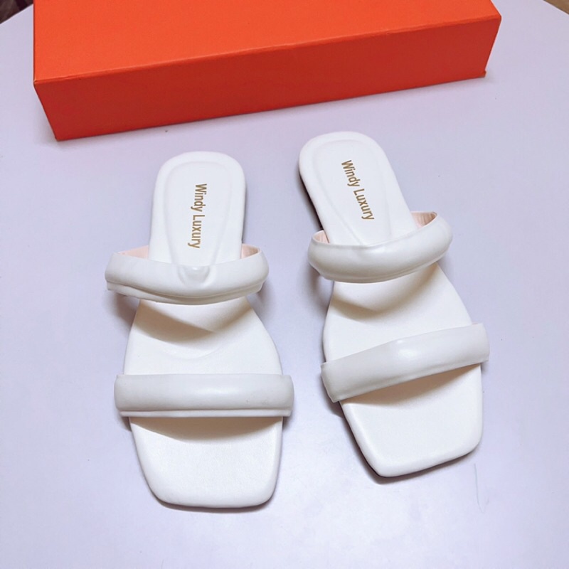 Dép lê nữ đế bệt 2 quai dày phồng da lì hot hit