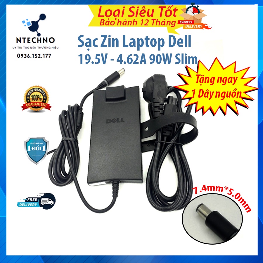 Sạc Zin Laptop Dell 19.5V - 4.62A 90W Slim chân kim to cho Latitude seri Vostro seri Inspiron seri Studio⭐Bảo hành 12