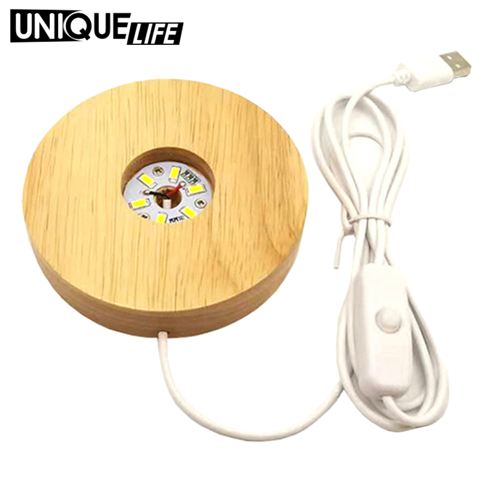 [Unique Life]LED Lights Display Base Wooden Lighted Stand Round Shaped Lamp Night Light Base Holder for DIY Crystal Glass Art Acrylic Board