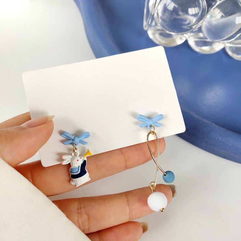 Khuyên tai bạc 925 đính nơ hình thỏ xinh xắn thời trang cho nữ