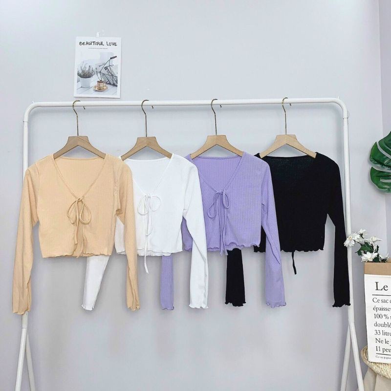 Áo khoác cardigan cột dây croptop - tay dài - hàng vải tốt loại 1 | BigBuy360 - bigbuy360.vn