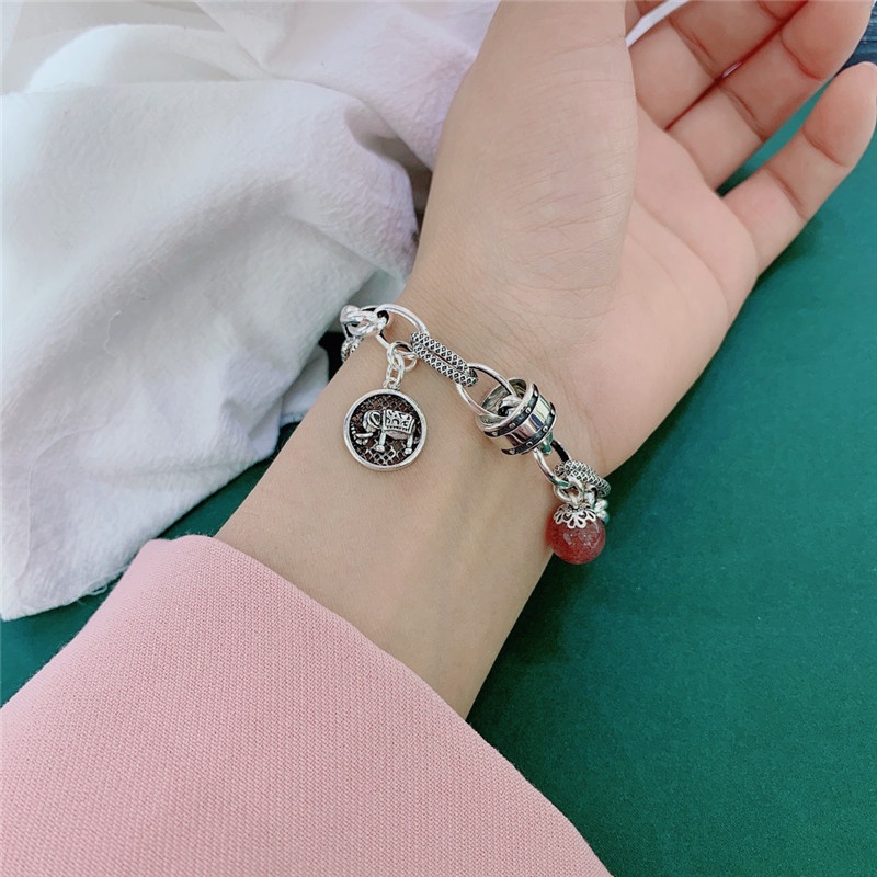 Vòng Tay Bạc Thái Lan Khoét Rỗng Đính Đá Pha Lê Thời Trang Cổ Điển Cá Tính Phong Cách Hàn Quốc