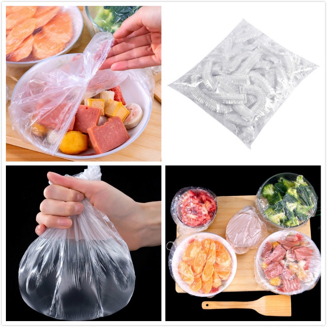 Set 100 Mũ Tắm Trùm Đầu Bằng Nhựa Trong Suốt Co Giãn Chống Nước Nhiều Màu Sắc Dùng Một Lần