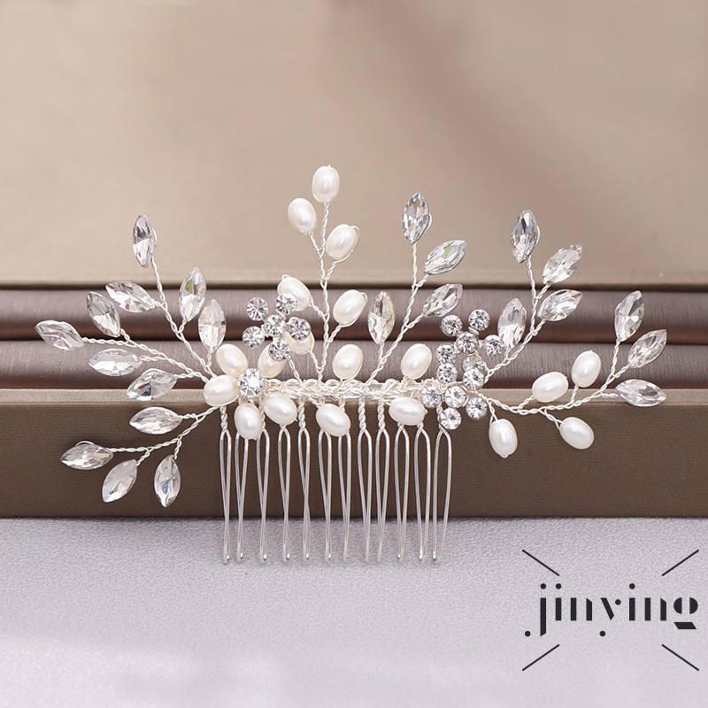 GETNOIVAS Lược cài tóc đính ngọc trai và kim cương giả phong cách thời trang thanh lịch dành cho cô dâu