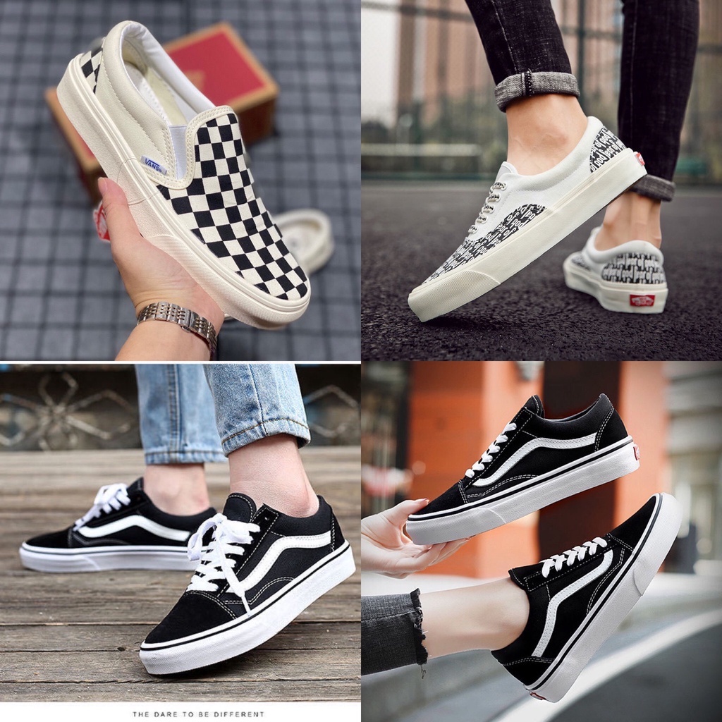 Giày Sneaker Vans các màu Hot trend, Giày Thể Thao Van lười caro và Đen vault buộc dây dành cho nam nữ
