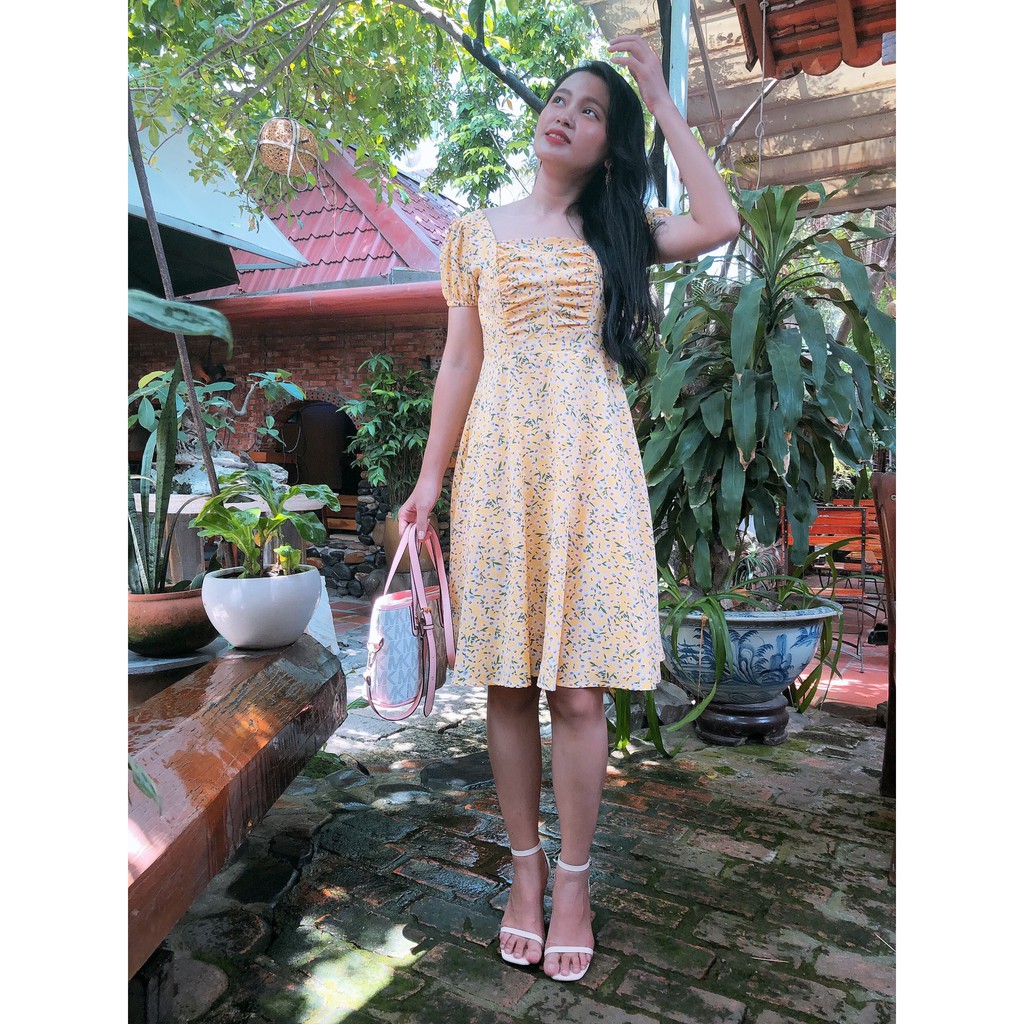 Đầm xòe nhún ngực họa tiết hoa trẻ trung, siêu xinh, giá rẻ S&amp;M GR0067