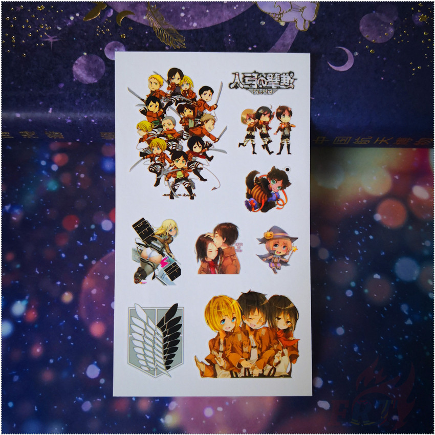 Tấm hình xăm dán tạm thời mini hình hoạt hình Attack on Titan chống thấm nước
