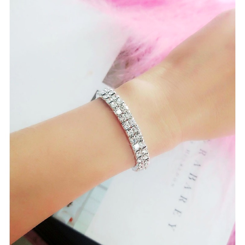 Lắc tay nữ vòng tay đính đá zircon lấp lánh 2 hàng bạc phong cách thời trang hàn quốc dễ thương