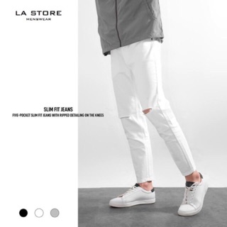 ROUTINE - Quần Jeans trắng rách gối form slim crop