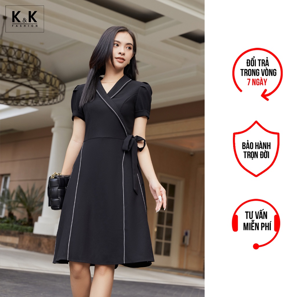 Đầm đen cổ đan tông viền trắng KK105-11 K&K Fashion