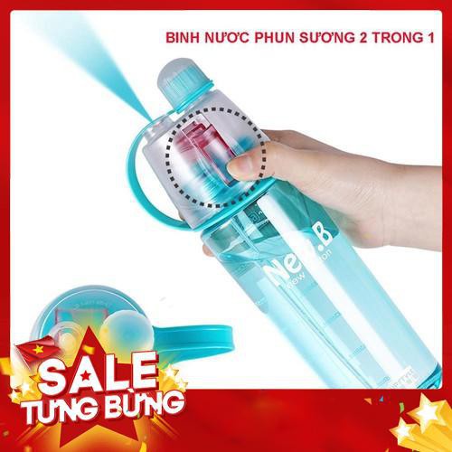 Bình nước thể thao 600ml có vòi xịt phun sương làm mát 2 trong 1