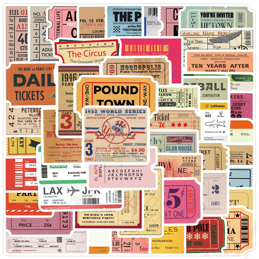 ❉ Vé máy bay cổ điển Vé máy bay Vé máy ảnh Nhãn dán vé ❉ 50 Cái / bộ DIY Thời Trang Chống Thấm Nước 