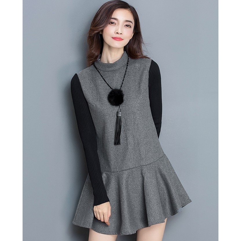 Đầm dạ nữ dáng xòe tay len thu đông phong cách Korea 스타일입는 옷