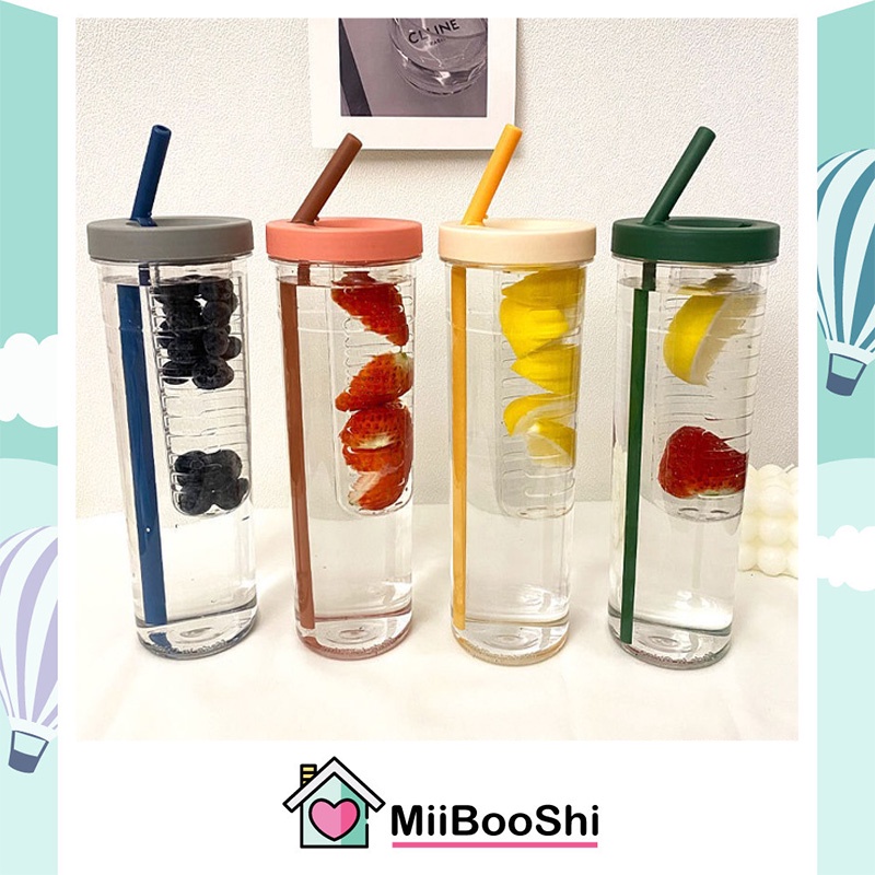 Bình nước cute cho bé có khay lọc ống hút bằng nhựa cao cấp dung tích 700ml MiibooShi D2.009.TR