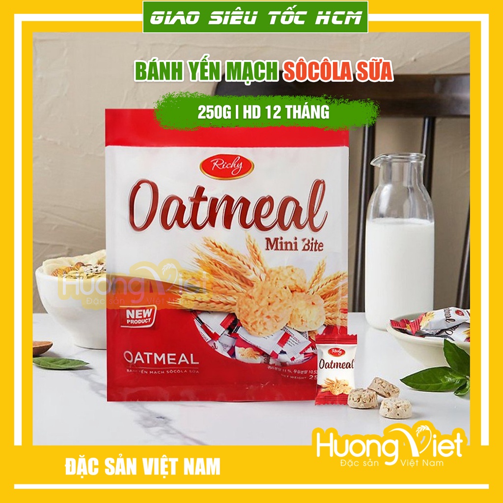 Bánh yến mạch Hàn Quốc Oatmeal Richy, kẹo yến mạch bơ sữa sôcôla ngọt dịu, giòn xốp túi 250g