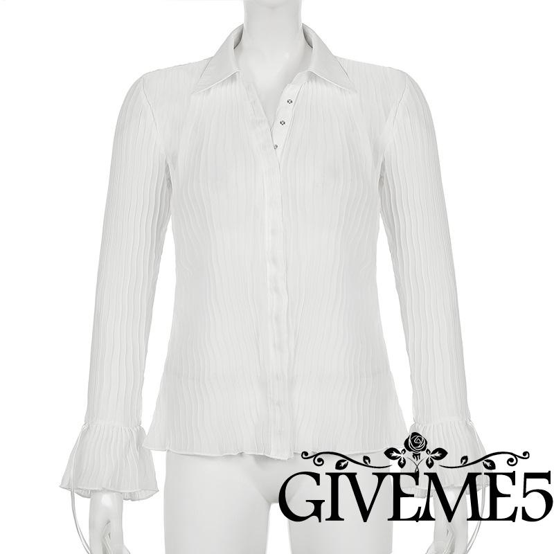 Áo sơ mi nữ màu trơn tay loe dài thời trang mùa thu phong cách cổ điển