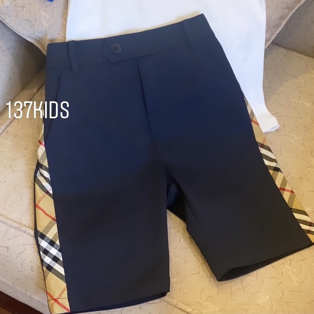 Quần short bé trai 137Kids đùi kaki kẻ caro burberry